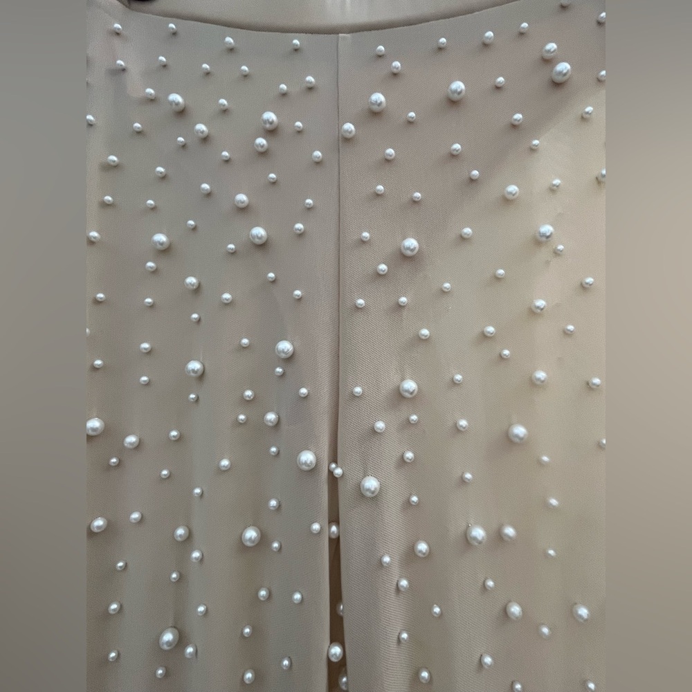 NUDE COLORED PEARL ENCRUSTED PANTS - Picture 3 of 10